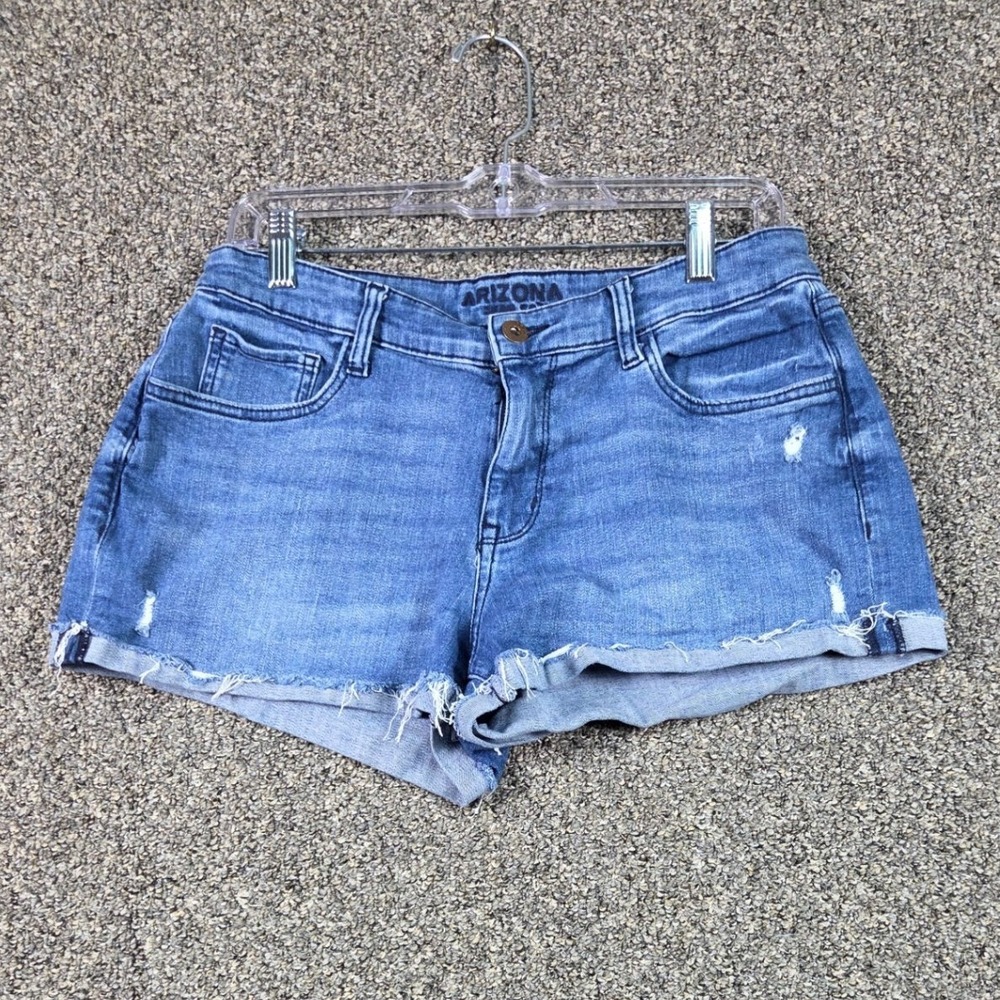 Arizona Jean Co Denim Shorts Womens 13 Blue Distressed Raw Hem High Rise